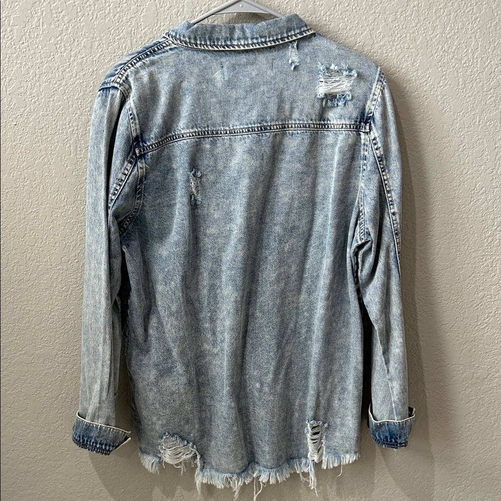 Risen Women's Light Wash Distressed Denim Shirt - Picture 6 of 11